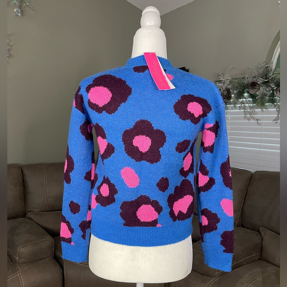 NWT Lilly Pulitzer Ferrara Sweater I’m Blue Flare Growl & Prowl Sz XXS Summer - Picture 6 of 11